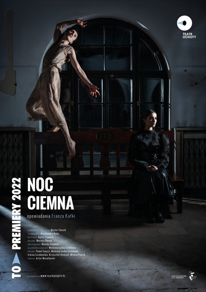 Plakat spektaklu "Noc ciemna. Opowiadania Franza Kafki" w reżyserii Michała Zdunika